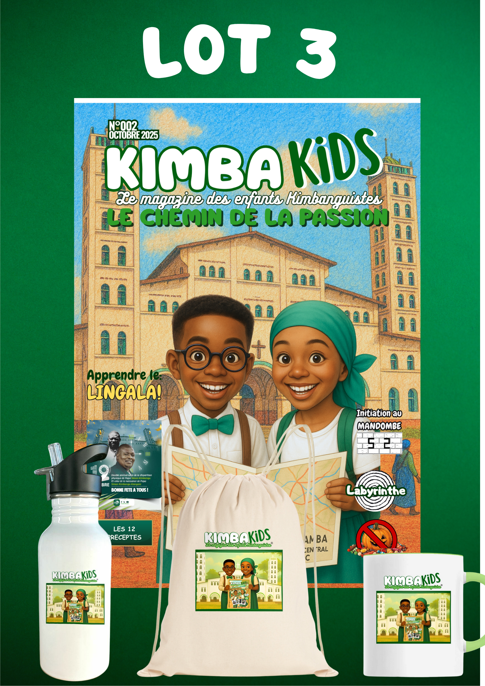 Le magazine KIMBA KIDS + 1 MUG + 1 GOURDE + 1 SAC DE GOUTER